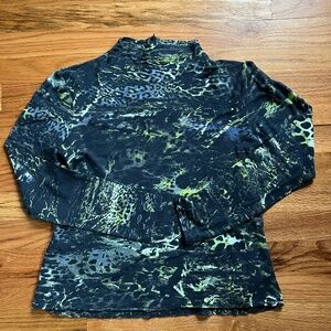 EDUN 100% cotton safari/camo long sleeve green/navy blue/white blouse,women’s XS